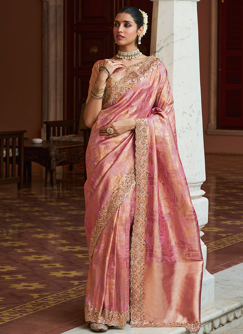 Cream Kanjivaram Silk Beads Work Festival Wear Saree SW405971