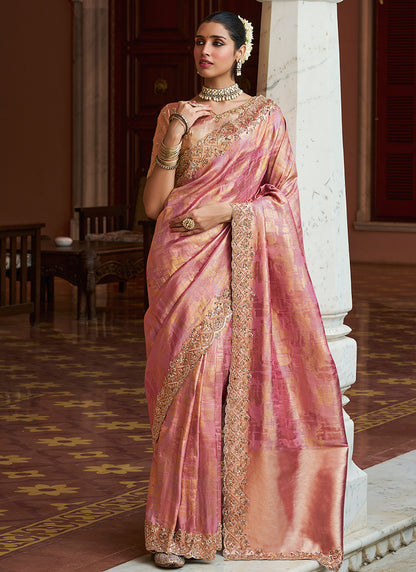 Cream Kanjivaram Silk Beads Work Festival Wear Saree SW405971