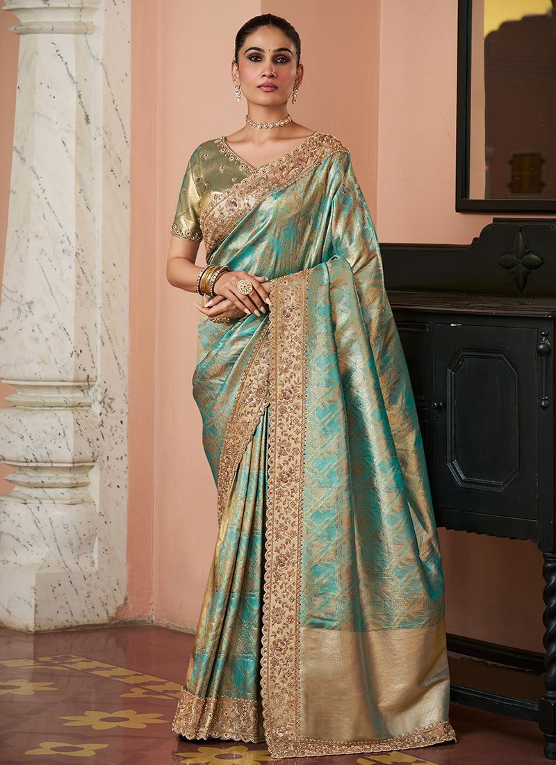 Pink Kanjivaram Silk Beads Work Festival Wear Saree SW405972