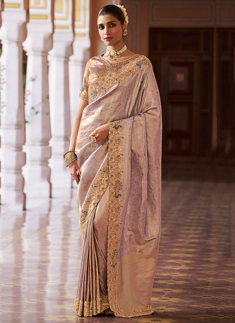 Turquoise  Kanjivaram Silk Beads Work Festival Wear Saree SW405973