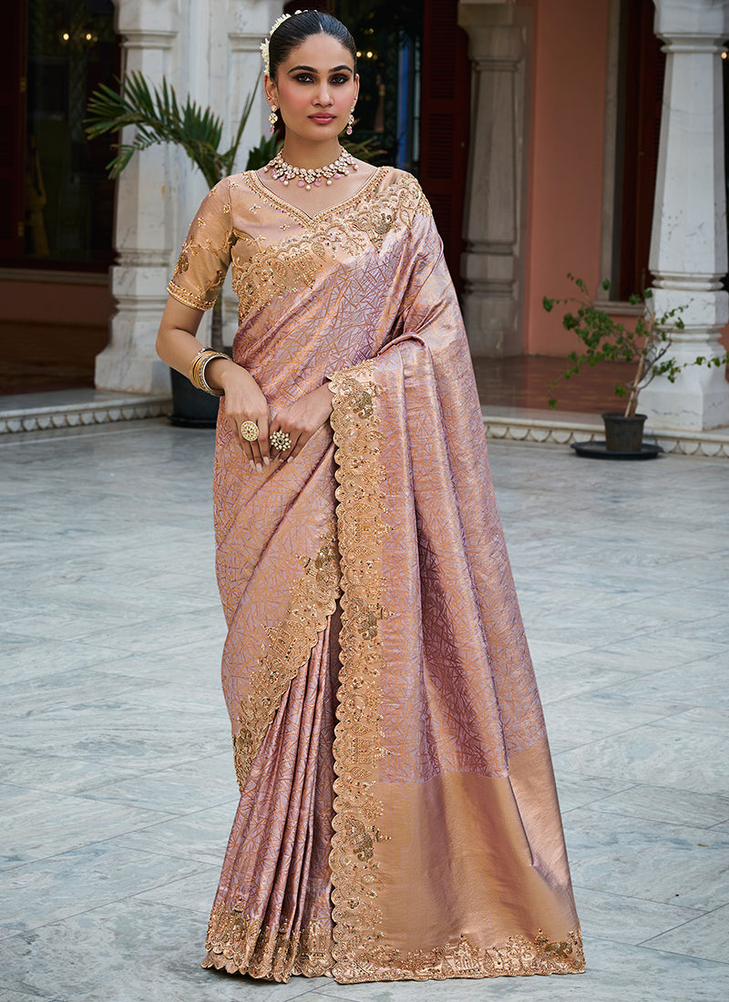 Purple Kanjivaram Silk Beads Work Festival Wear Saree SW405975