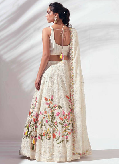 Heavy Faux Georgette White Lehenga Choli with Zari Work for Designer Wear