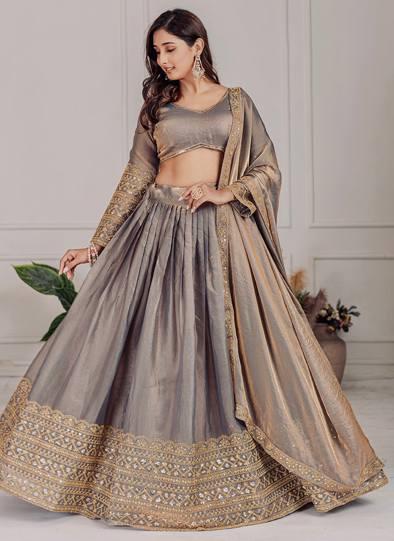 Heavy Fendy Grey Lehenga Choli with Zari Work for Designer Wear