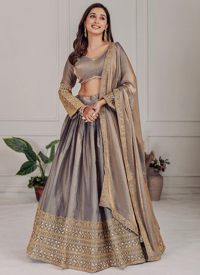 Heavy Fendy Grey Lehenga Choli with Zari Work for Designer Wear