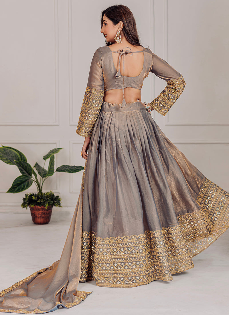 Heavy Fendy Grey Lehenga Choli with Zari Work for Designer Wear