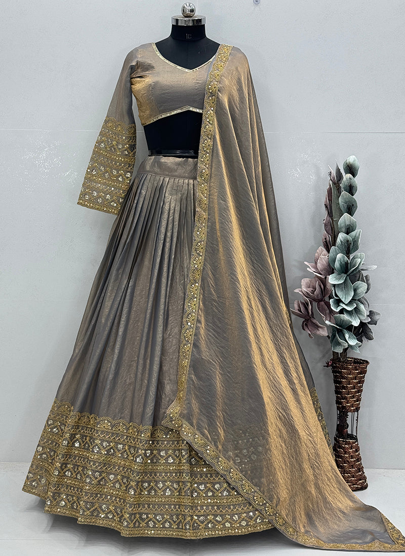 Heavy Fendy Grey Lehenga Choli with Zari Work for Designer Wear