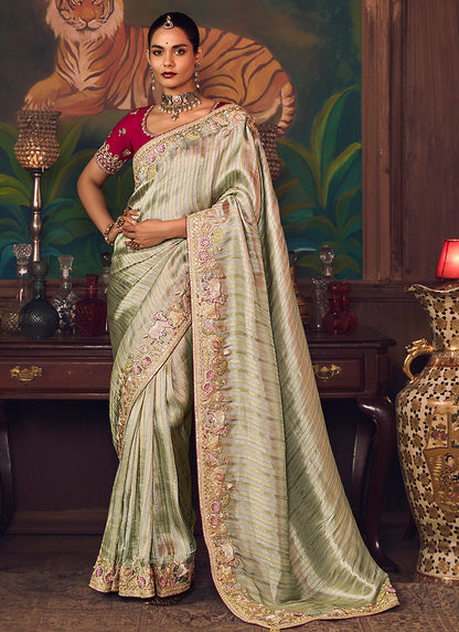 Silk Grey Wedding Wear Embroidery Work Saree 386919