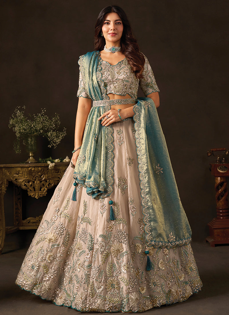 Teal Silk Embroidery Work Festive Wear Lehenga Choli SW406052