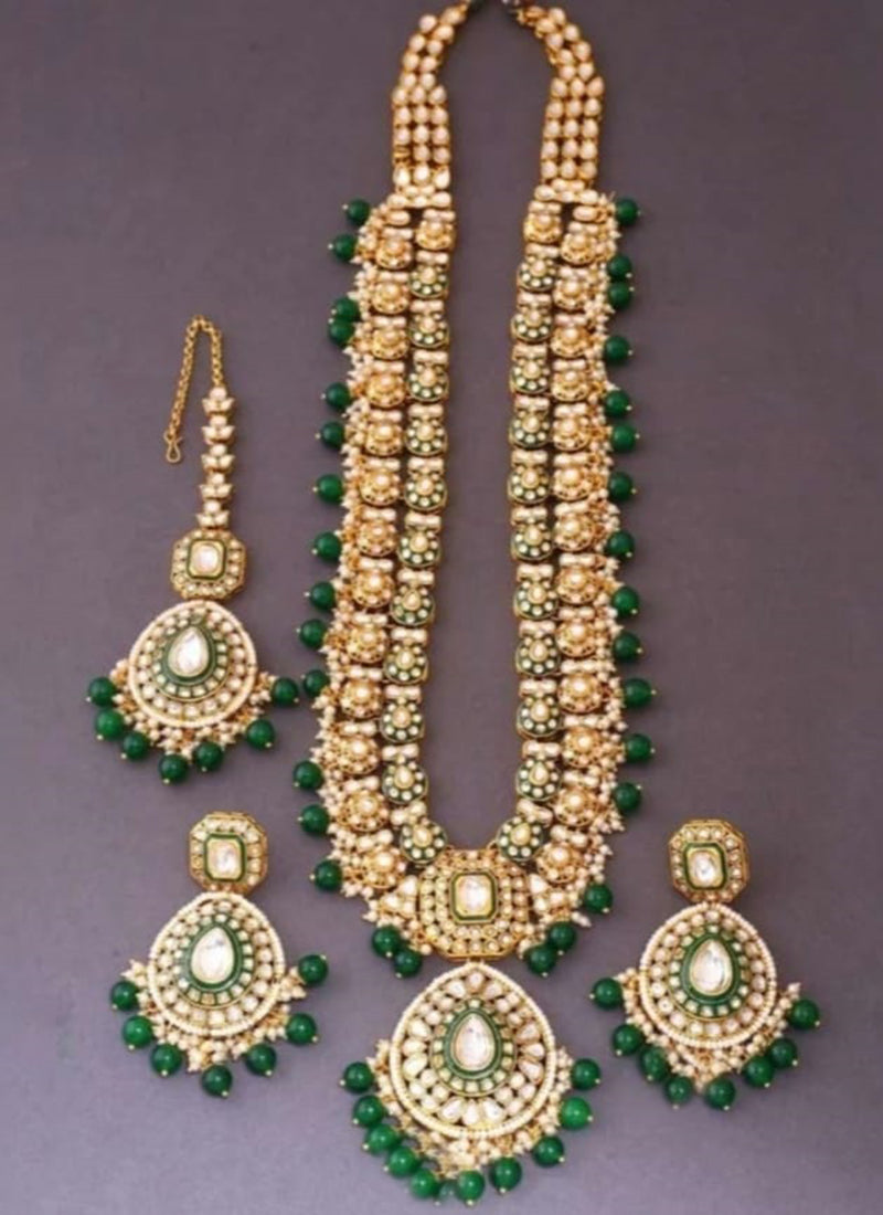 Dark Green Festival Wear Kundan Necklace Set 383120