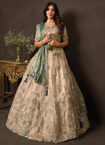 Teal Silk Embroidery Work Festive Wear Lehenga Choli SW406052