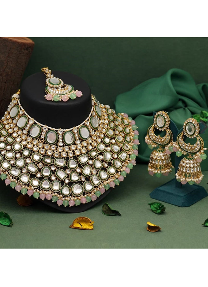 Multi Color Festival Wear Kundan Necklace Set 383125