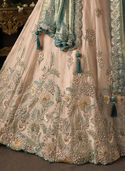 Teal Silk Embroidery Work Festive Wear Lehenga Choli SW406052
