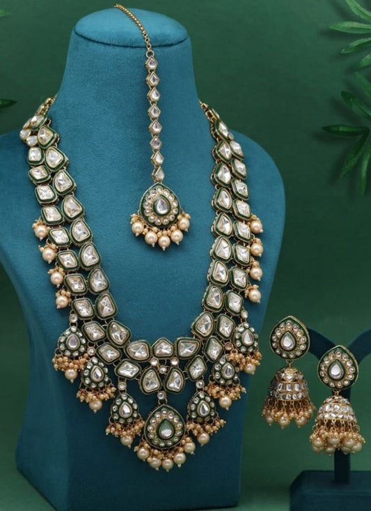 Yellow Festival Wear Kundan Necklace Set 383131
