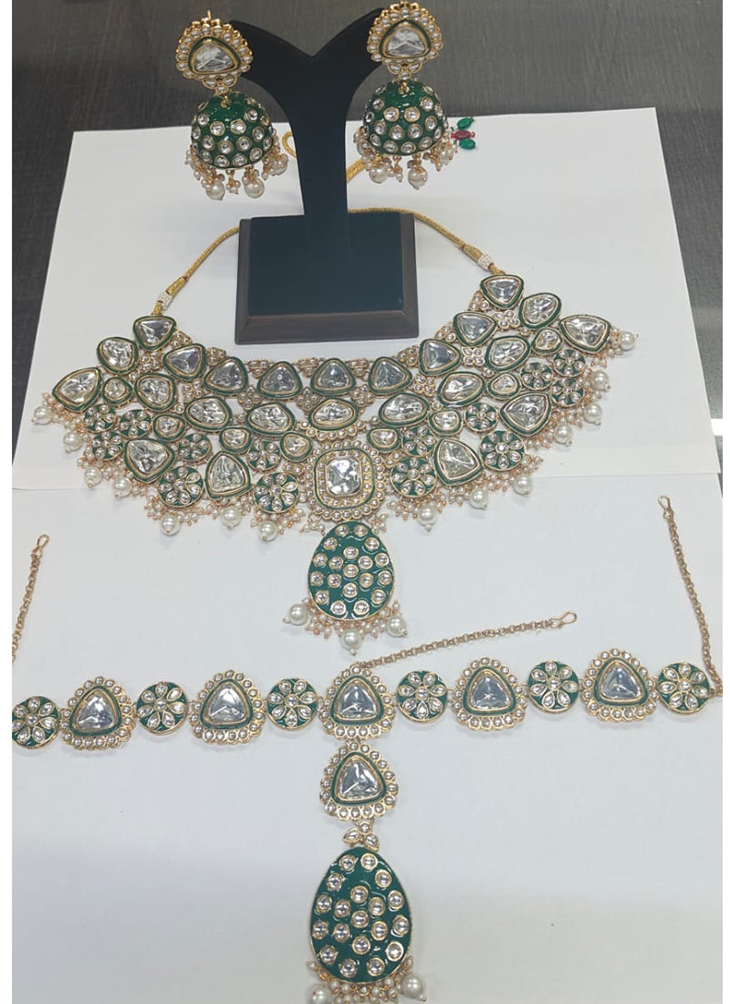 Light Green Festival Wear Kundan Necklace Set 383132