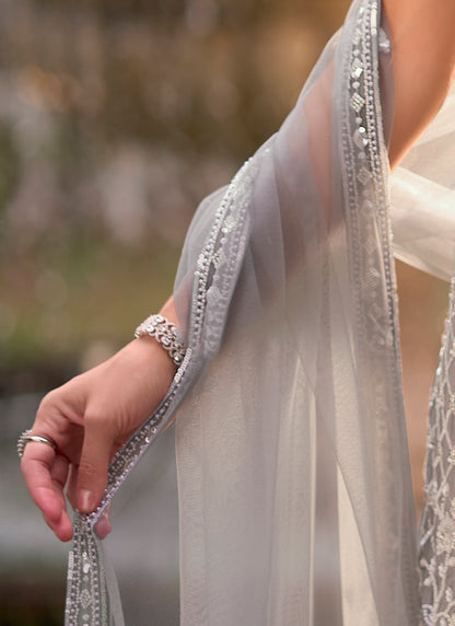 Grey Georgette Thread Work Wedding Wear Readymade Plazzo Suit SW406025