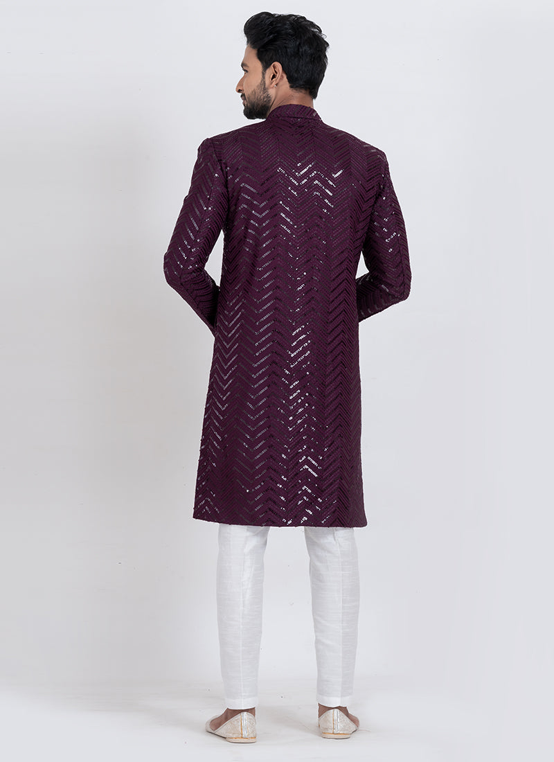 Viscose Rayon Purple Festive Wear Sequins Work Readymade Indo Western 371949