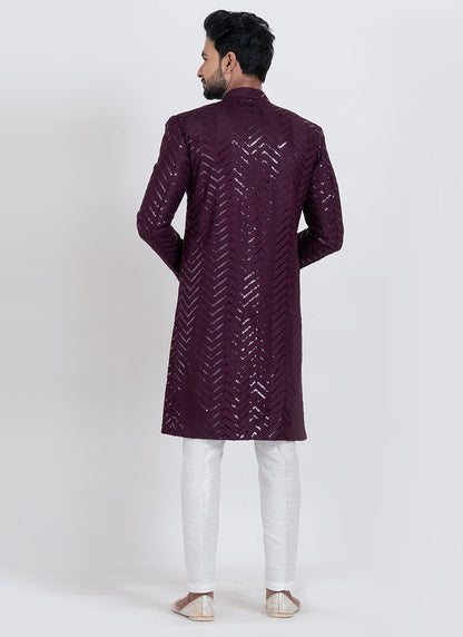 Viscose Rayon Purple Festive Wear Sequins Work Readymade Indo Western 371949