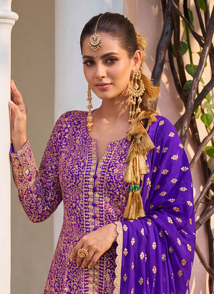 Purple Georgette Embroidery Work Occasional Wear Readymade Palazzo Suit SW404898