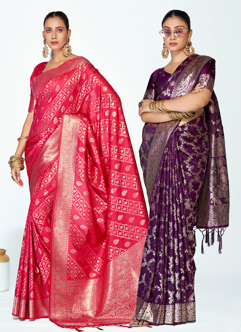 Elegant Banarasi Silk Zari Weaving Saree Combo for Grand Occasions