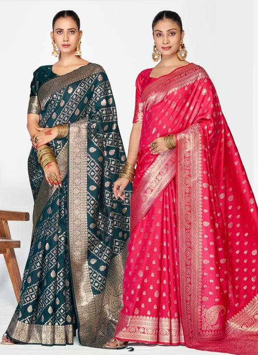 Classic Banarasi Silk Party Saree Combo Featuring Intricate Zari Work