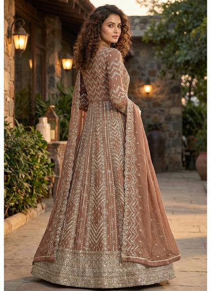 Brown Georgette Embroidery Work Occasional Wear Gown SW881918