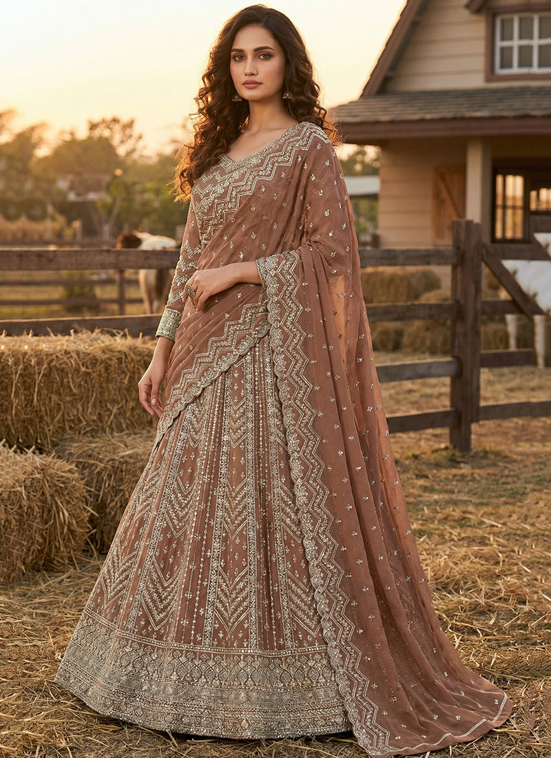 Brown Georgette Embroidery Work Occasional Wear Gown SW881918