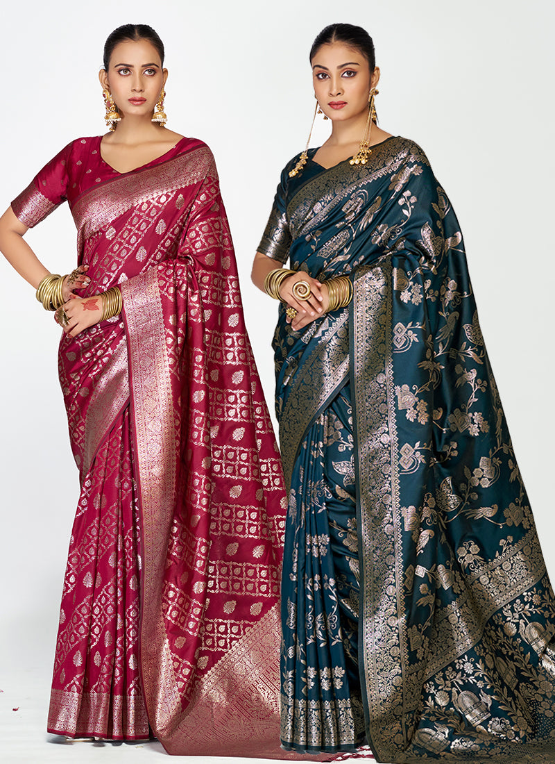 Timeless Banarasi Silk Saree Combo Set Crafted with Luxurious Zari Weaves