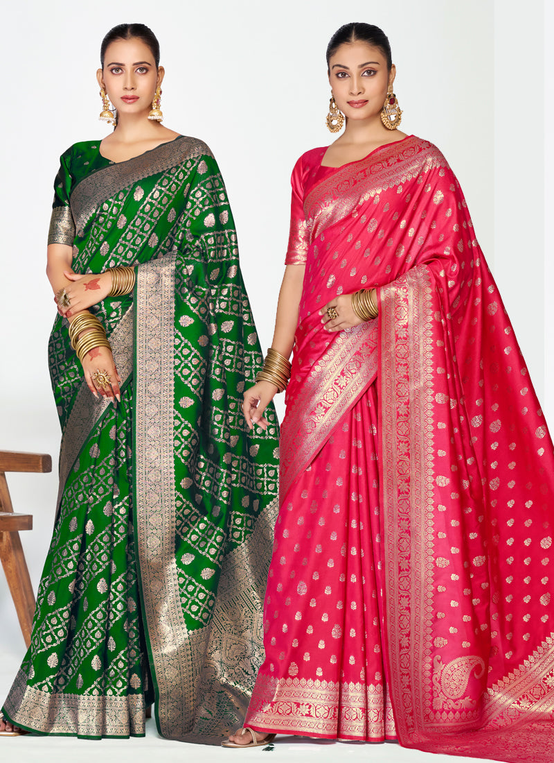 Grand Banarasi Silk Zari-Woven Saree Combo for Festive & Wedding Wear
