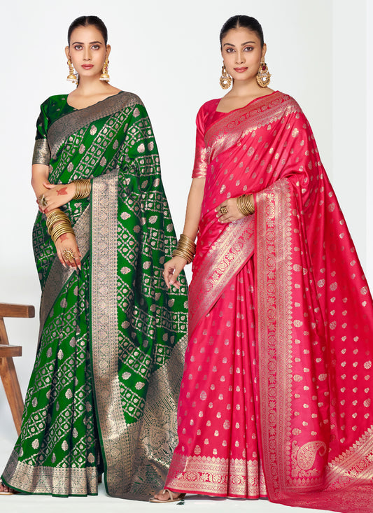 Grand Banarasi Silk Zari-Woven Saree Combo for Festive & Wedding Wear