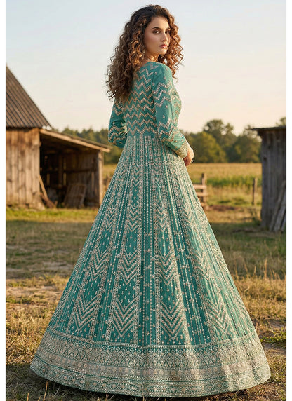 Green Georgette Embroidery Work Occasional Wear Gown SW397719