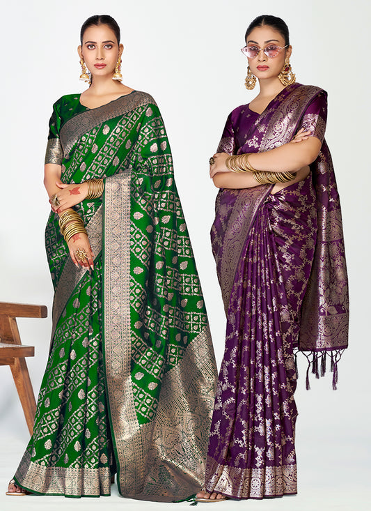 Signature Banarasi Silk Saree Combo Set with Premium Zari Detailing