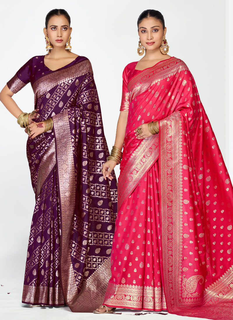 Traditional Banarasi Silk Saree Combo Enhanced with Exquisite Zari Weaving