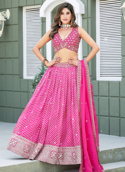 Art Silk Pink Reception Wear Sequins Work Lehenga Choli 386828