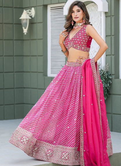 Art Silk Pink Reception Wear Sequins Work Lehenga Choli 386828