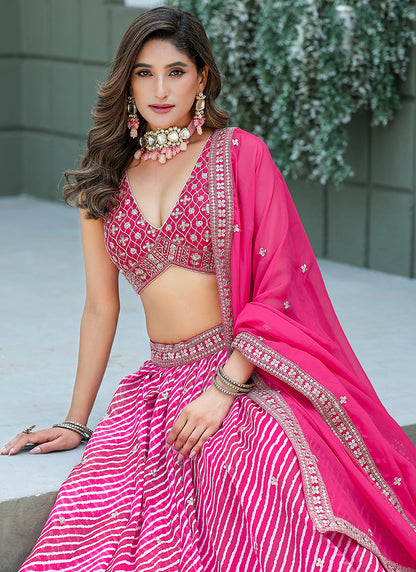 Art Silk Pink Reception Wear Sequins Work Lehenga Choli 386828
