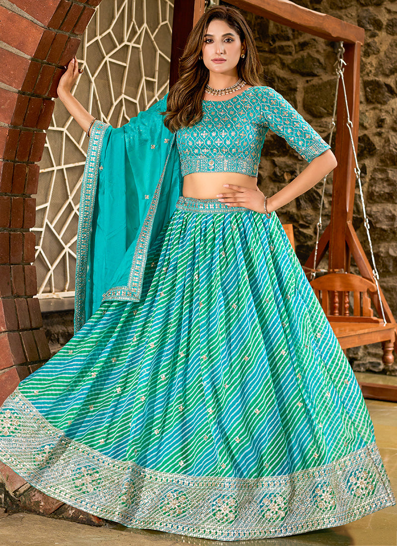 Art Silk Green Reception Wear Sequins Work Lehenga Choli 386829