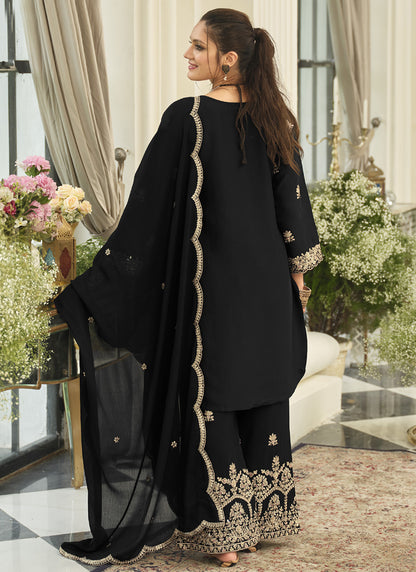 Black Chinon Sequins Work  Party Wear Readymade Plazzo Suit SW719168