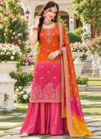 Multicolor Tissue Silk   Embroidery Work Occasional Wear Readymade Palazzo Suit SW917296