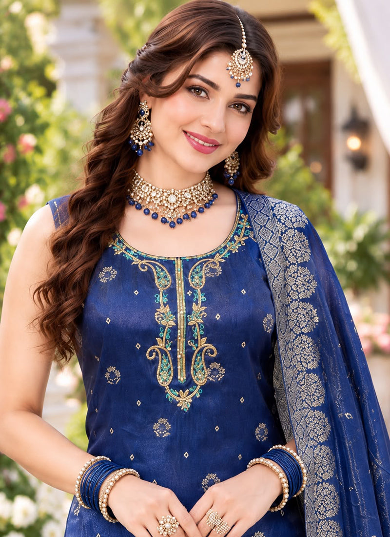 Multicolor Tissue Silk   Embroidery Work Occasional Wear Readymade Palazzo Suit SW741063