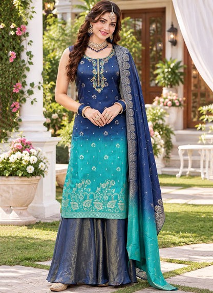 Multicolor Tissue Silk   Embroidery Work Occasional Wear Readymade Palazzo Suit SW741063