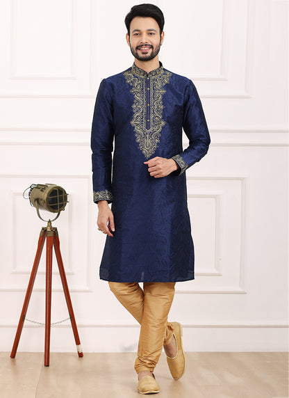 Blue Art Banarasi Silk Festival Wear Thread Work Kurta Pajama 327715