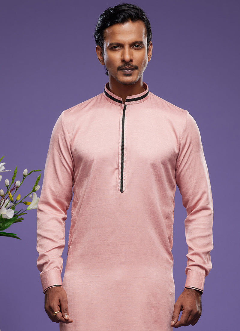 Pink Art Banarasi Silk Tradional Wear Thread Work Kurta Pajama 325877
