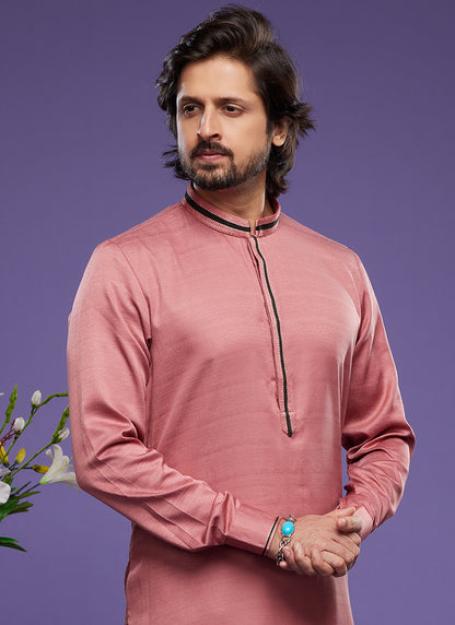 Pink Art Banarasi Silk Tradional Wear Thread Work Kurta Pajama 325878