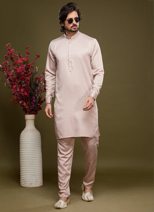 Peach Art Banarasi Silk Tradional Wear Thread Work Kurta Pajama 325883