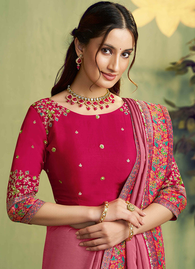 Silk Mauve Pink Wedding Wear Embroidery Work Saree 387123