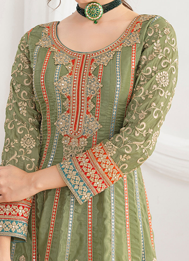 Silk Green Wedding Wear Embroidery Work Readymade Anarkali Suit 387680