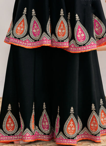 Chinon Black Occasional Wear Embroidery Work Readymade Plazzo Suit 387678