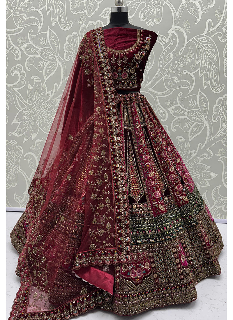 Velvet Lehenga Choli with Sequin Work for Bridal Wear