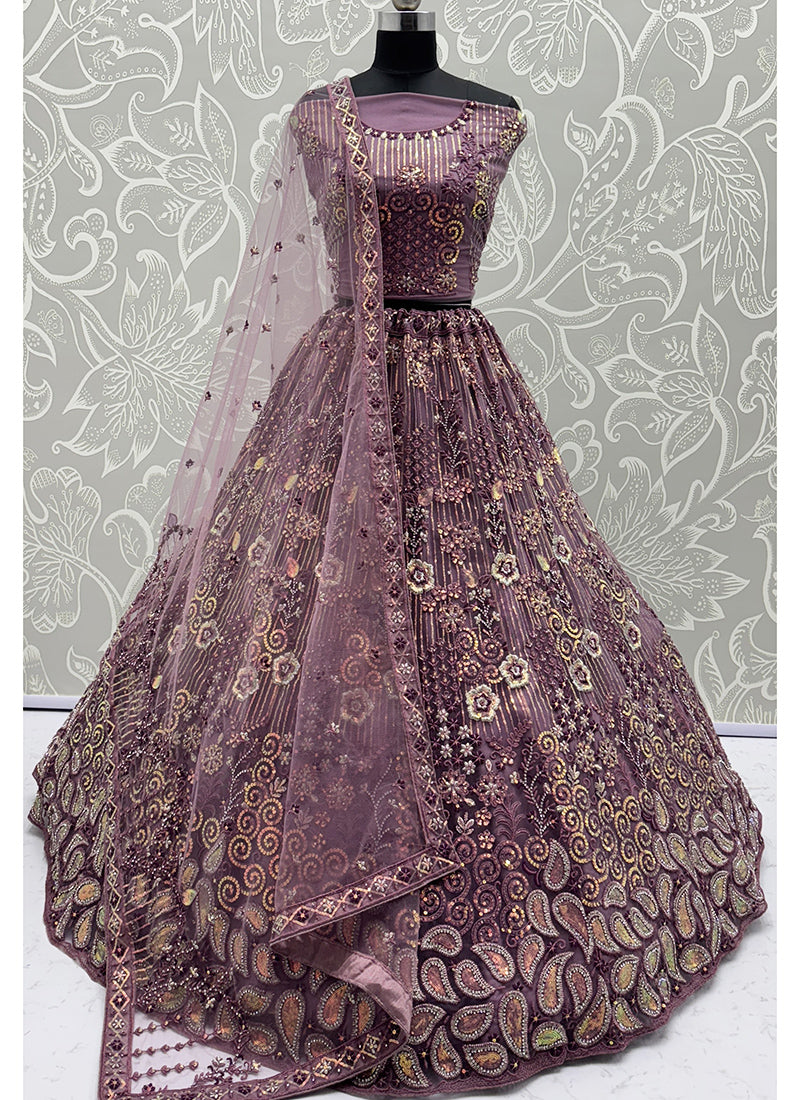 Net Lehenga Choli with Thread Work for Bridal Wear