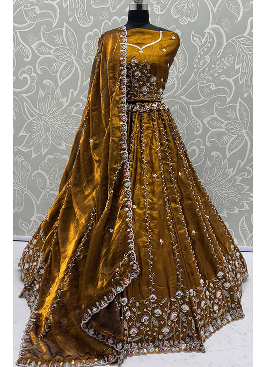 Satin Lehenga Choli with Zari Embroidery Work for Wedding Wear